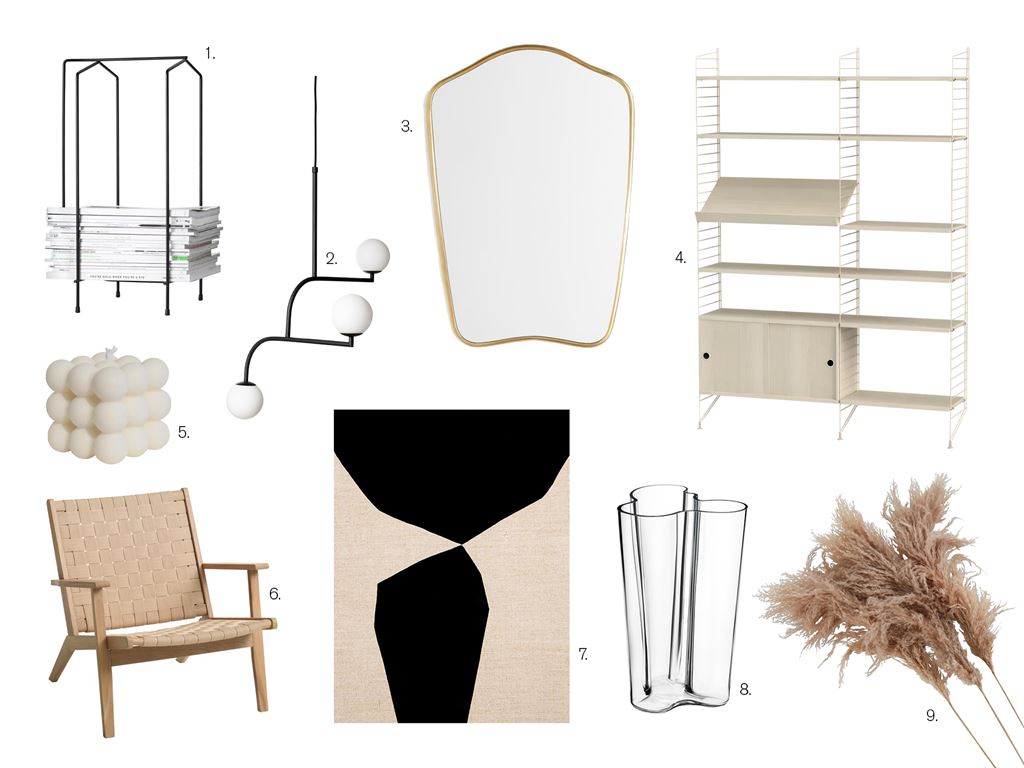 Insipirerande kollage produkter vardagsrum