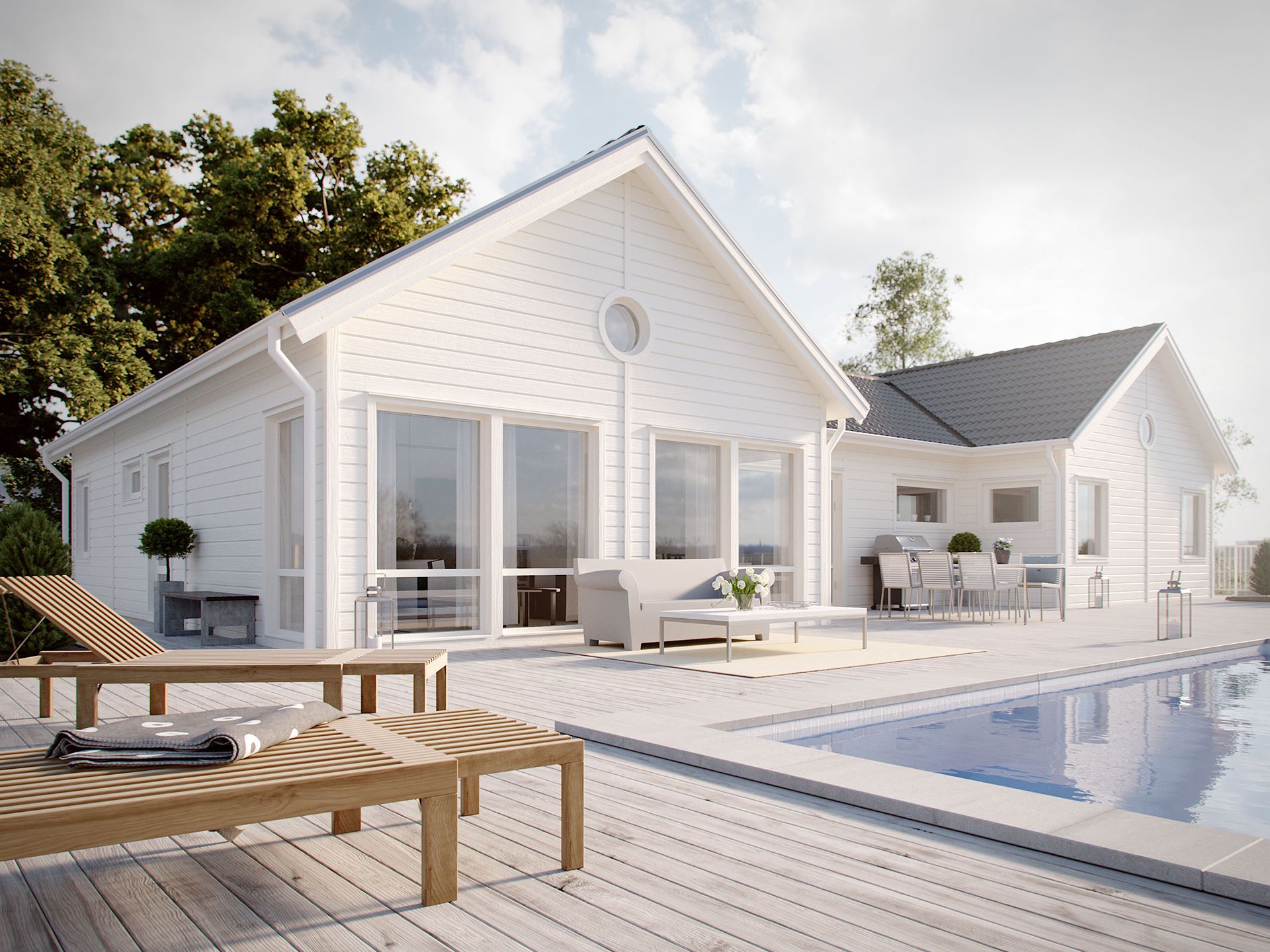 Enplanshus med sadeltak Ballad. Från Myresjöhus.